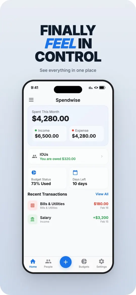 SpendWise main screen